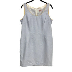 R&K Originals Seersucker Dress, Size 12, Shift, Blue & White Stripes, Lined, Zip